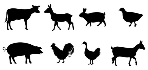 PNG Farm Animal Silhouettes Set of Livestock Icons in Black