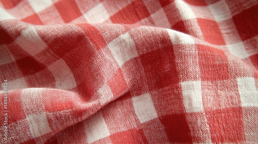 Poster close-up view of a red and white checked fabric texture.