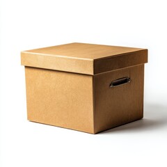 Simple Kraft Paper Storage Box Isolated on White