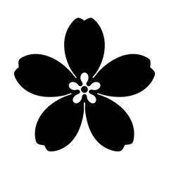 Symmetrical five petal flower in black silhouette on a white background