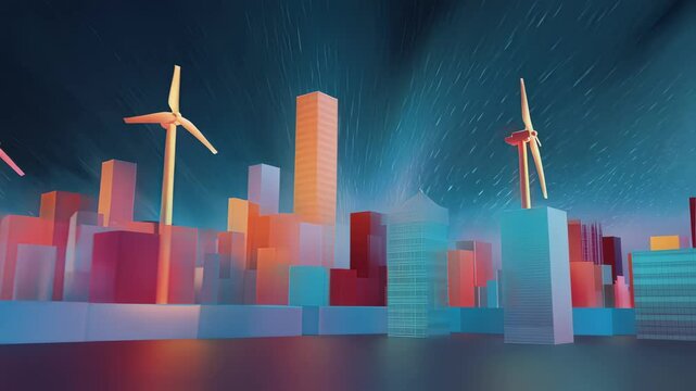 A dynamic cityscape pulsing with energy efficiency where AGI systems manage urban resource consumption and financial payouts via a universal wallet symbolizing harmony between technology