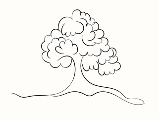Simple Line Drawing of a Single Tree with Lush Foliage