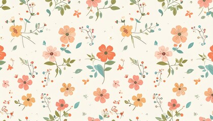Fototapeta premium Delicate floral pattern on a light beige backdrop.