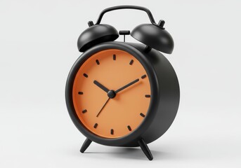 3D Illustration of Black alarm clock with orange face isolated on white background