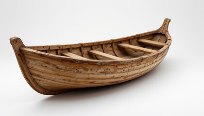 Fototapeta premium Beautifully crafted wooden boat with smooth finish and visible grain patterns, showcasing