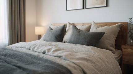 Inviting bedroom scene with cozy textured bedding and contemporary design elements
