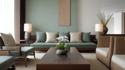 harmonious blend of traditional and modern interior design elements from various cultures featuring ultrabright