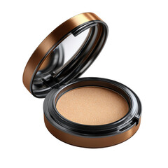 Cosmetic eyeshadow in a sleek, round container with a shiny lid.