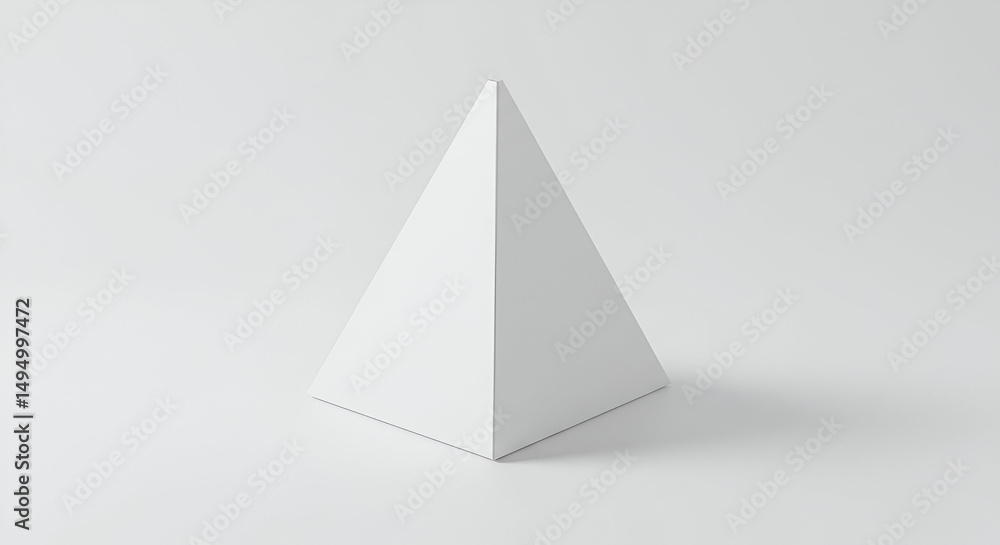 Poster solid white pyramid on plain white background. geometric shape in studio setting. graphic designer o