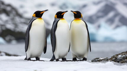 Fototapeta premium Penguins gathering in a cold, snowy landscape