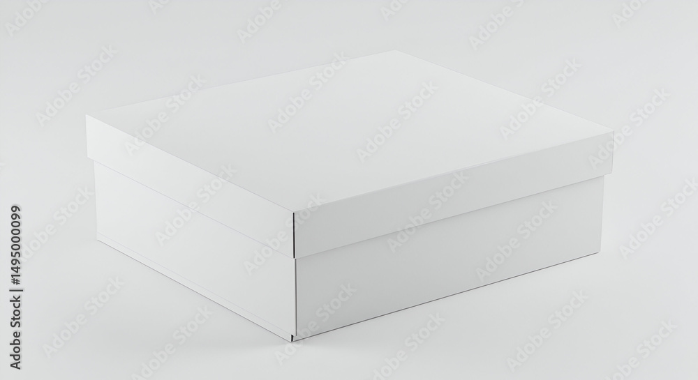 Poster empty white cardboard box resting on a plain white surface. blank box for product presentation in a 