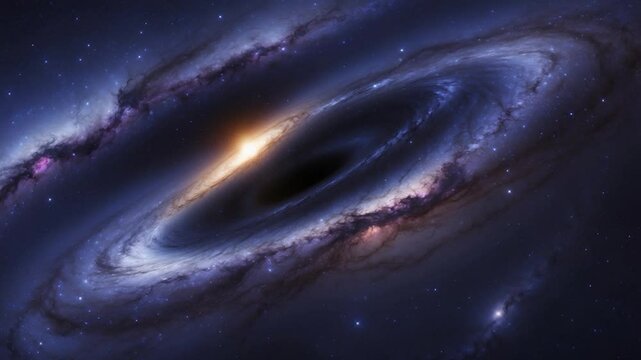 Scientific astronomical background - concept of spacetime warping, black hole consumes spiral galaxy in deep space. Elements of this image provided by Ai