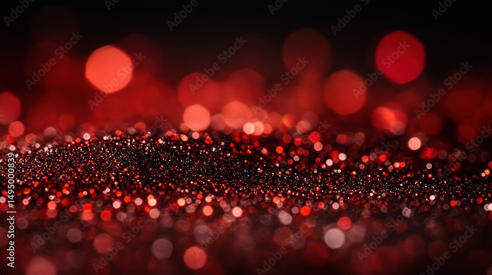 Poster red glitter texture with bokeh background effect.