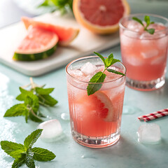 Fresh fruit cocktail smoothie in a glass