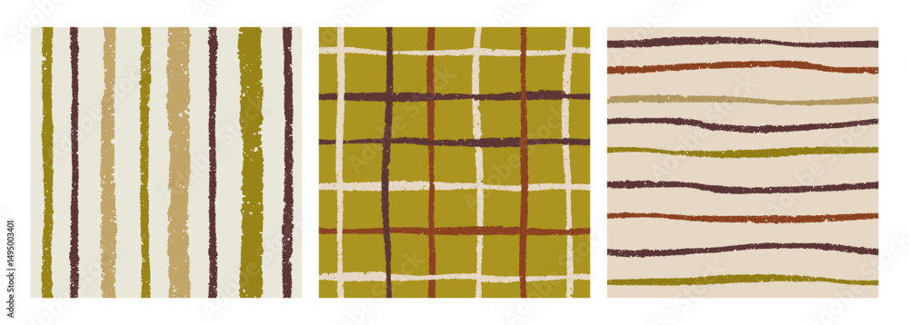Aufkleber seamless abstract checkered and striped patterns set. scribble doodle style grid, line drawings, end