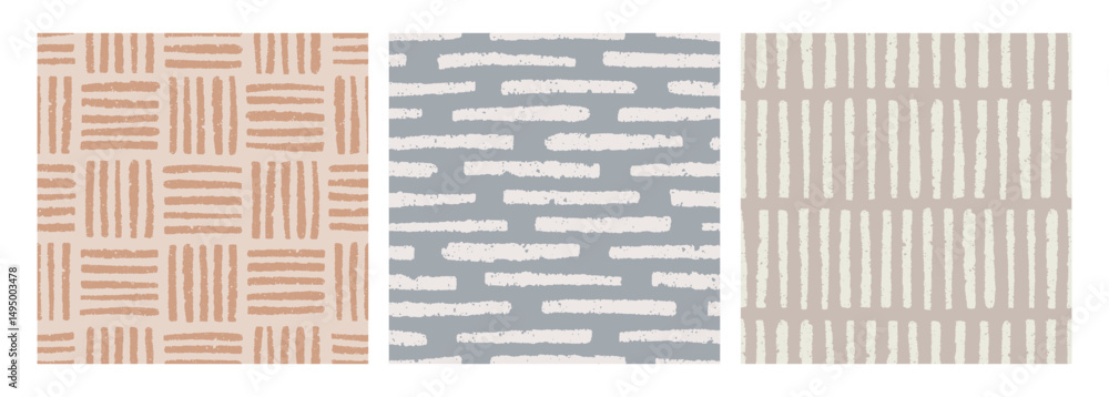 Poster seamless abstract patterns set in modern style. doodle stripes, scribble lines, crosshatch prints, e