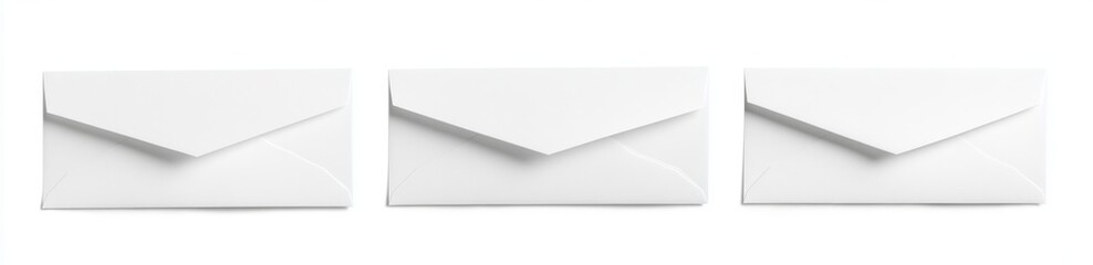 Realistic mockup collection of white envelopes in different sizes, including A6 C6, A5 C5, A4 C4, A5 C5, A3 C3, and DL, with options for folded and unfolded envelopes in a modern style