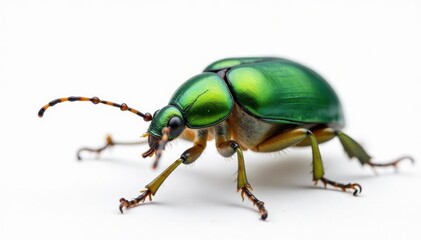 Green beetle isolated on white studio backdrop, beetle, invertebrate