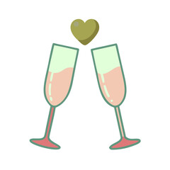 Sparkling Wine Flute Icon with heart – Minimalist Glass Outline for Luxury Events


