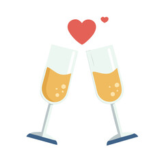 Two Clinking Wine Glasses with Heart isolated on transparent background

