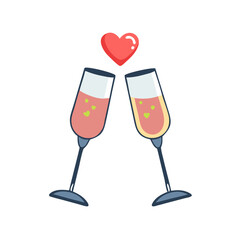 Sparkling Wine Flute Icon with heart – Minimalist Glass Outline for Luxury Events

