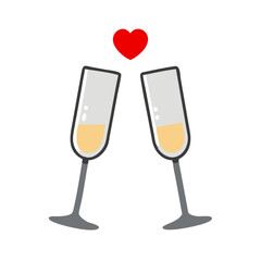 Sparkling Wine Flute Icon with heart – Minimalist Glass Outline for Luxury Events

