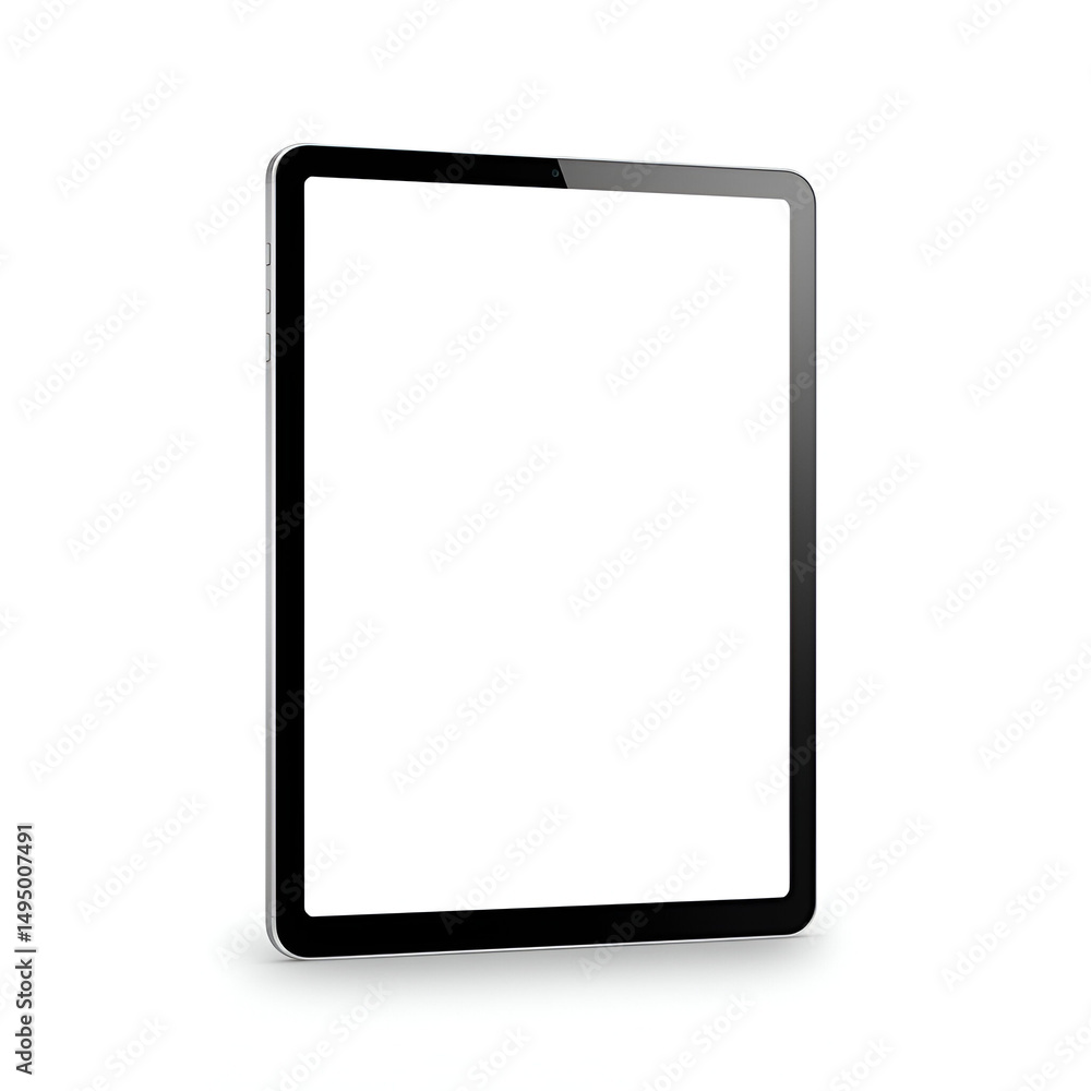 Poster modern tablet device with blank screen, showing no demographic details or action. tablet in a studio
