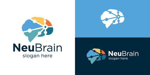 Creative modern neurology brain logo template. Brain with abstract neuron or dot connection logo design vector illustration.
