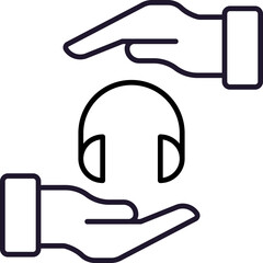 Headphones between Hands Outline Symbol for Graphic and Web Design, Apps, Adverts, Various Cards