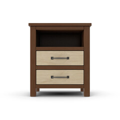 Wooden Nightstand with Two Drawers Isolated on White Background