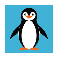 A simple cartoon penguin on a teal background suitable for childrens designs and illustrations