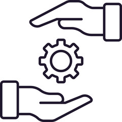Cogwheel between Hands Thin Line Icon for Web Sites, Books, Cards, Apps