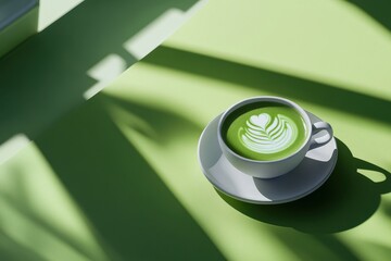 Latte art on a pale green surface