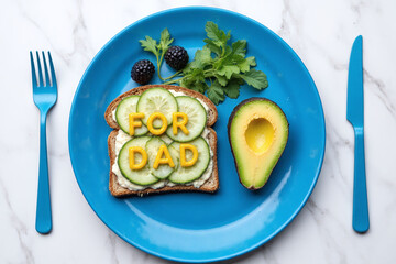 blue plate topped with a sandwich and a fork and knife