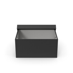 Black Storage Box with Lid Open Isolated on White Background