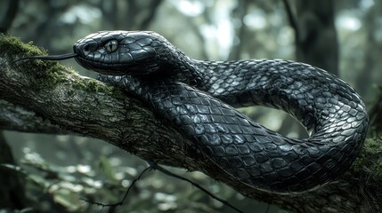 Fototapeta premium Enigmatic serpent emerges from the verdant depths of the arboreal realm