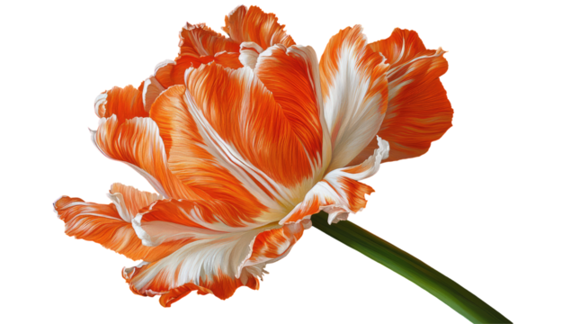 Close-up of a vibrant orange and white tulip