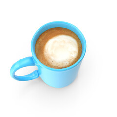 Blue Ceramic Mug with Cappuccino Foam Isolated on White Background