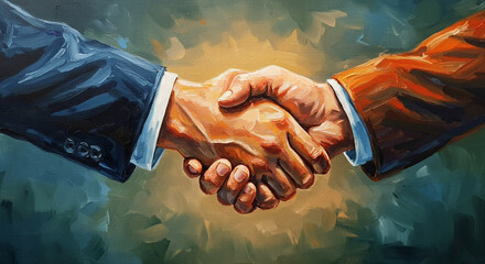 Handshake of Partnership: A symbol of unity and agreement, two hands clasped in a firm handshake, illustrating a moment of collaboration and successful business dealing.