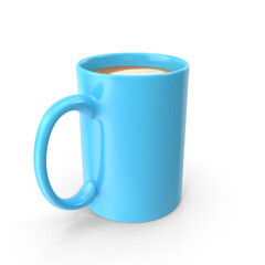 Blue Ceramic Mug with Cappuccino Foam Isolated on White Background