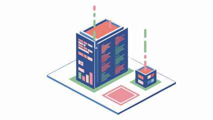 Fototapeta premium Isometric illustration of a data center with servers and data transmission lines on a white background