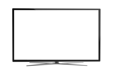Realistic TV screen. Realistic illustration of black TV with stand and blank transparent isolated. Front shot of plasma tv screen. 