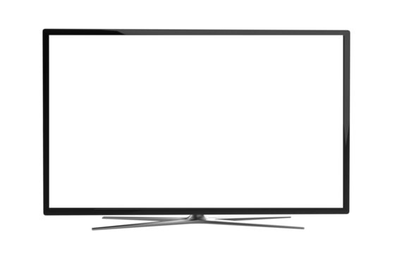 Realistic TV screen. Realistic illustration of black TV with stand and blank transparent isolated. Front shot of plasma tv screen. 