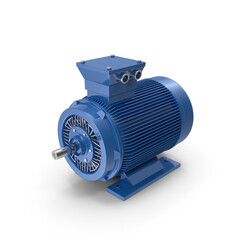 Blue Industrial Electric Motor Isolated on White Background