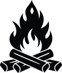 Minimalist Black Bonfire Silhouette with Flames Independence Day Design