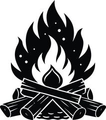 Minimalist Black Bonfire Silhouette with Flames Independence Day Design