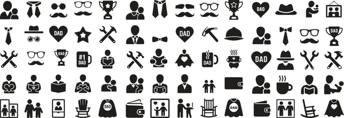 silhouette father's day elements icons set. dad, family, celebration, gift vector illustration