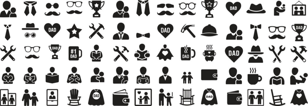 silhouette father's day elements icons set. dad, family, celebration, gift vector illustration