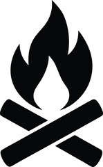 Minimalist Campfire Silhouette with Crossed Logs and Flame