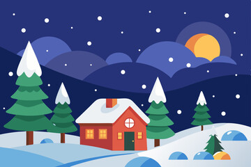 Fototapeta premium magical snowfall on christmas eve vector illustration